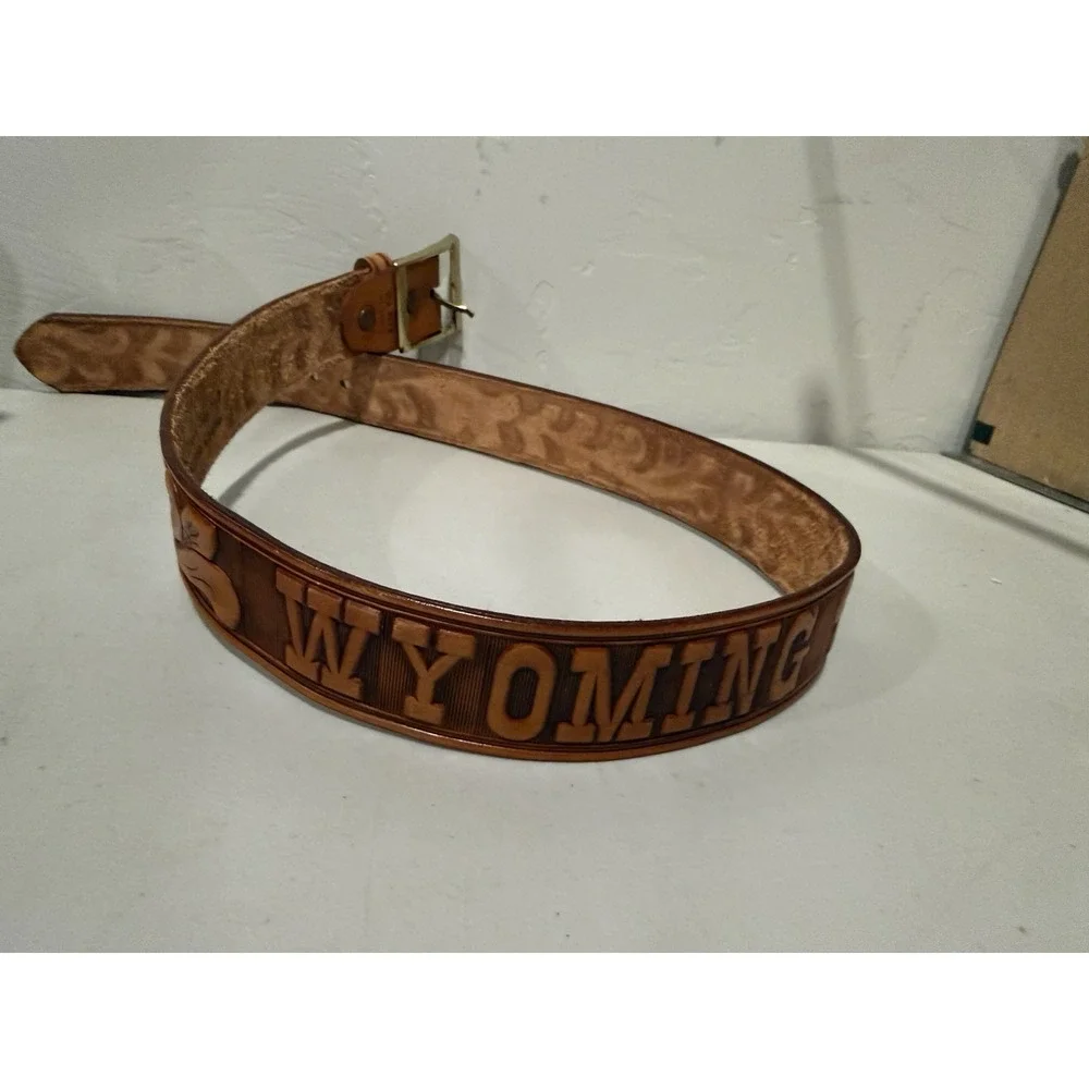 Vintage Rockmount Wyoming Tooled Leather Western Belt 32 Floral Saddle Cowboy